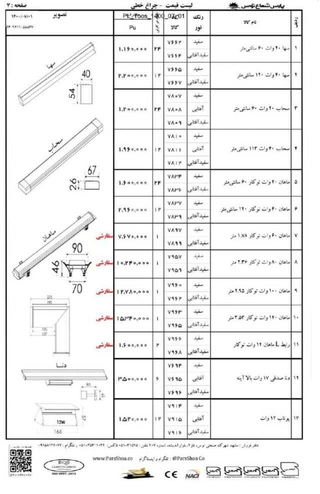 لیست7 قیمت پارس شعاع توس مهر 1400