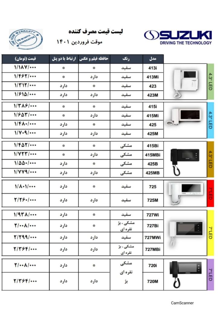 لیست قیمت فروردین 1401 آیفون و محصولات سوزوکی-2