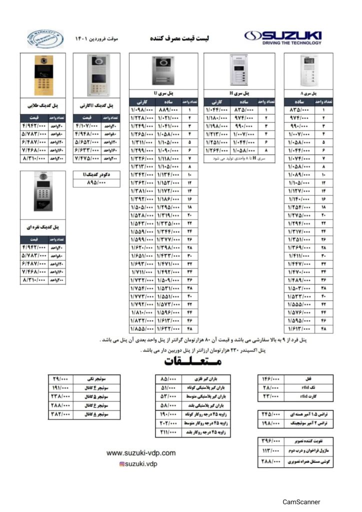 لیست قیمت فروردین 1401 آیفون و محصولات سوزوکی-3