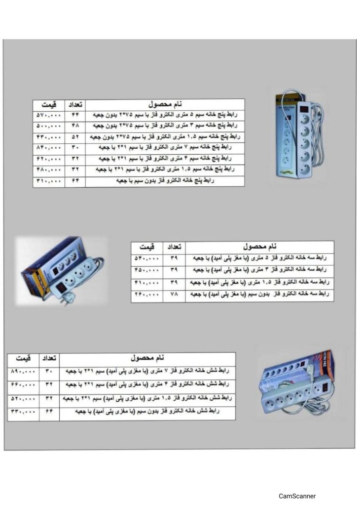 لیست قیمت محصولات الکتروفاز فروردین 1401