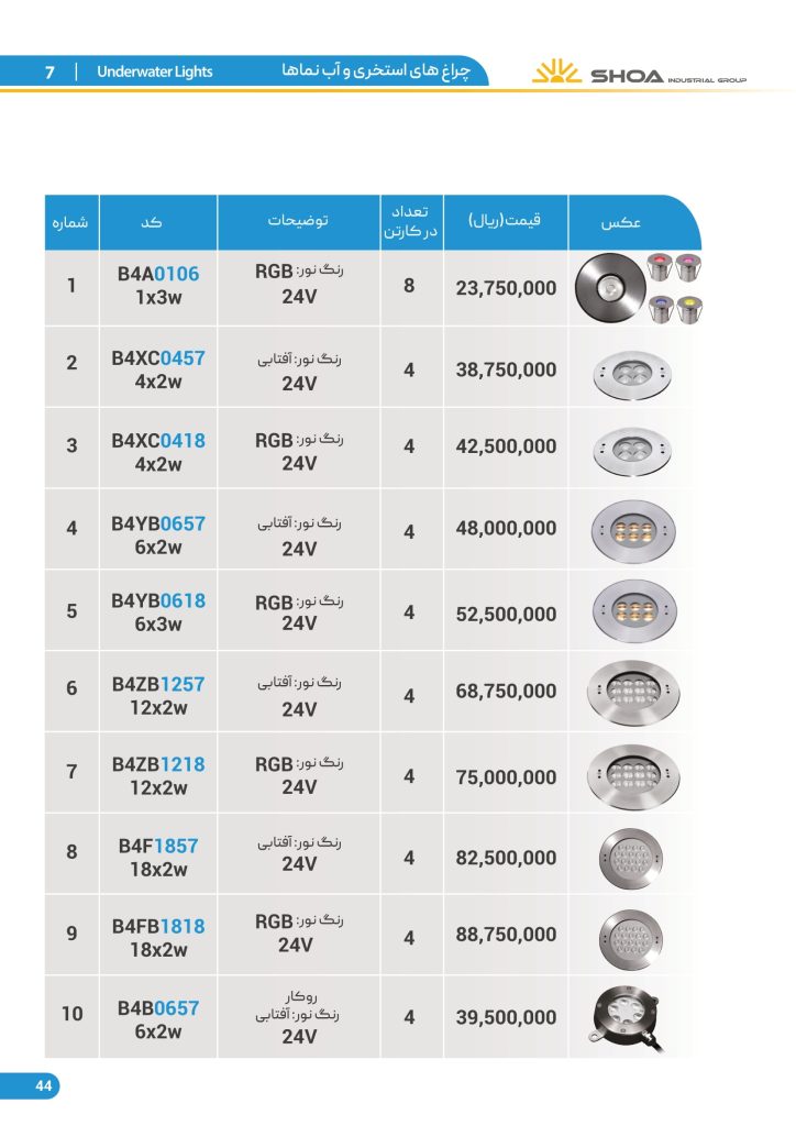 لیست قیمت محصولات روشنایی شعاع فرودین 1401-45