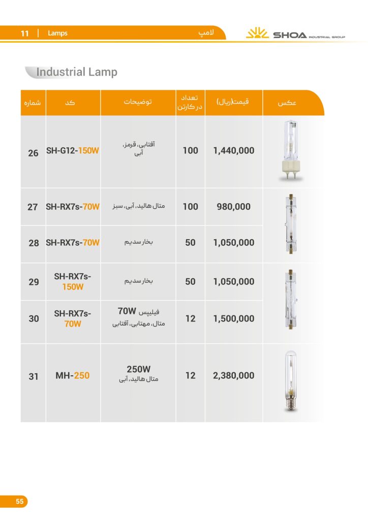 لیست قیمت محصولات روشنایی شعاع فرودین 1401-56
