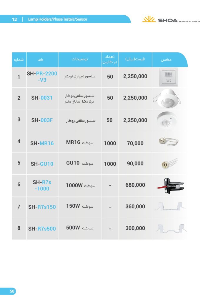لیست قیمت محصولات روشنایی شعاع فرودین 1401-59
