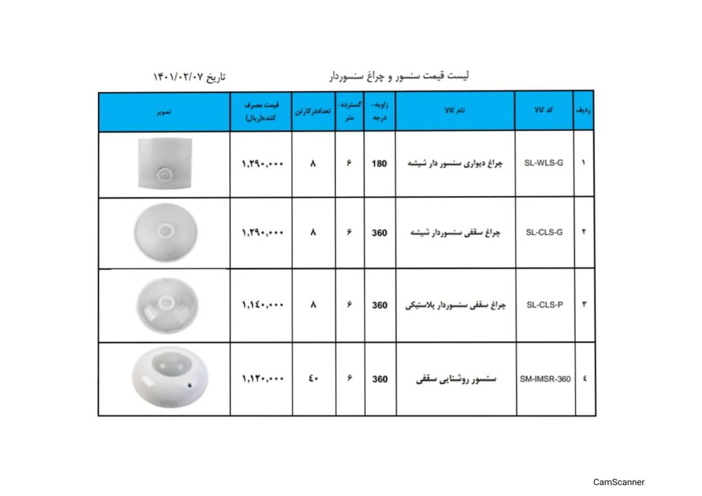 لیست قیمت اردیبهشت 1401 محصولات روشنایی سیماران-5