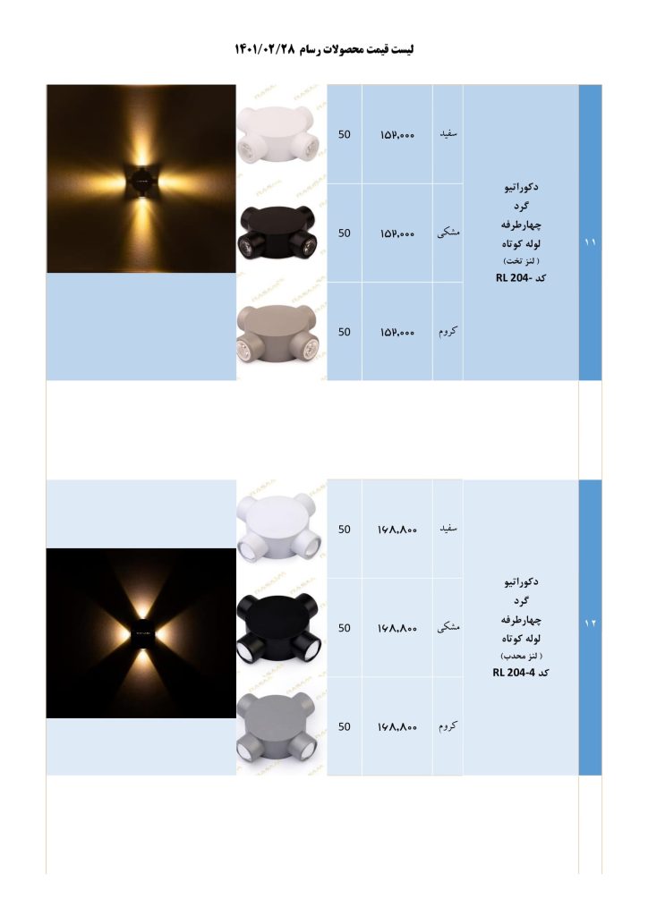 لیست قیمت خرداد 1401 محصولات روشنایی رسام-06
