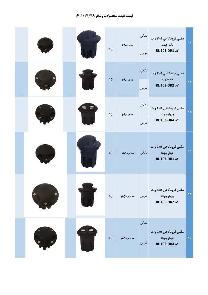 لیست قیمت خرداد 1401 محصولات روشنایی رسام-13
