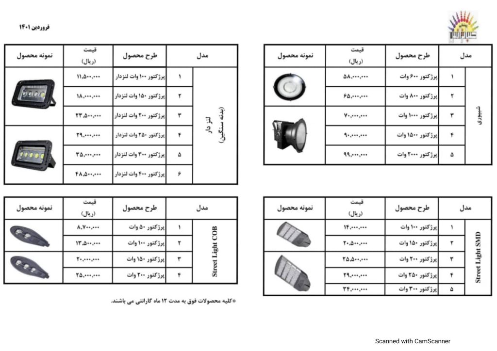 لیست قیمت خرداد 1401 محصولات روشنایی صباترانس-4