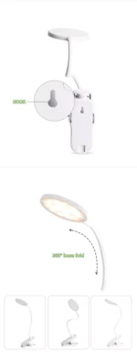 چراغ مطالعه شارژی گیره دار ویداسی WD-6051 مناسب مطالعه و کار، USB دار