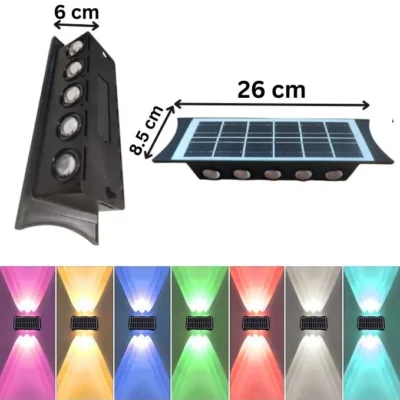 اندازه چراغ دیواری خورشیدی RGB طرح قطاری دوطرفه ۱۰ وات